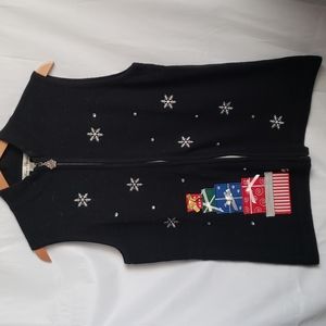 Marisa Christina Christmas presents & snowflakes zipper sweater vest